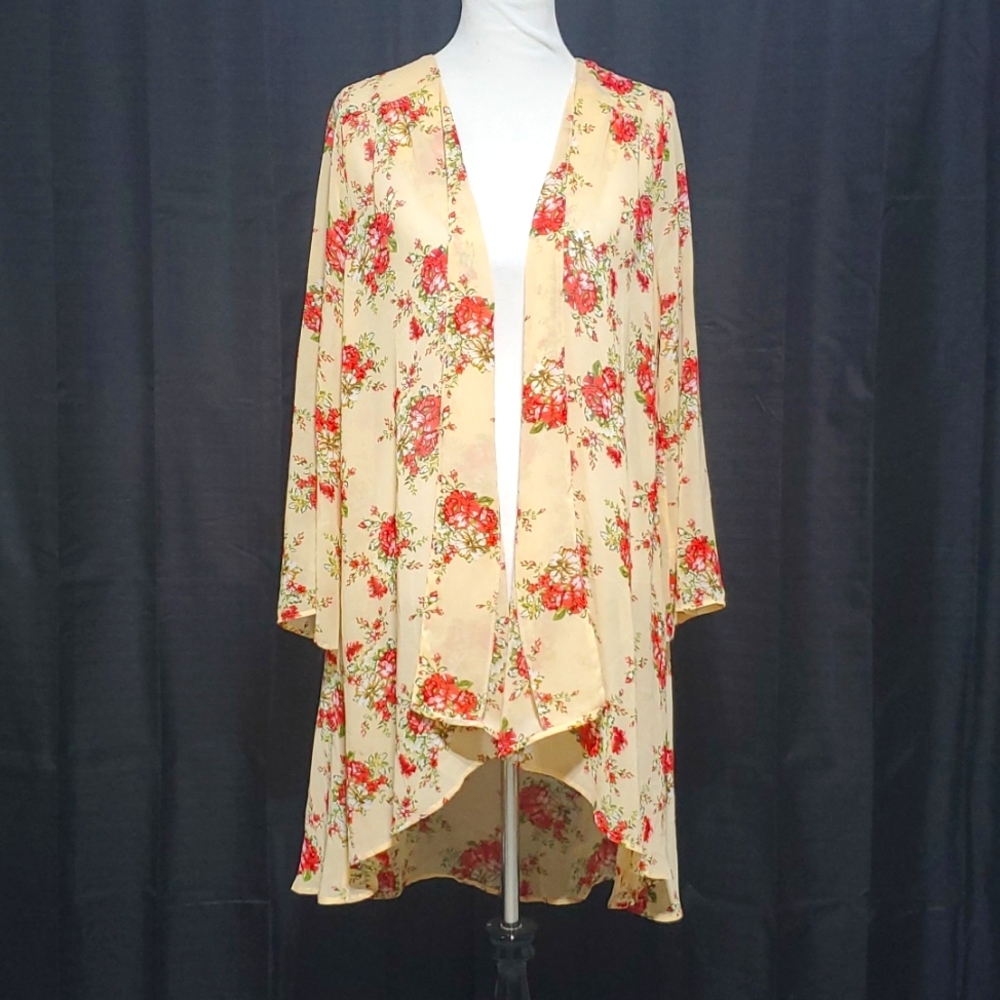 Rose print long sleeve kimono